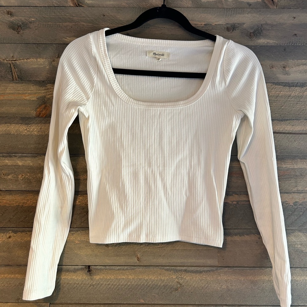 Madewell Cream Ribbed Long Sleeve Top